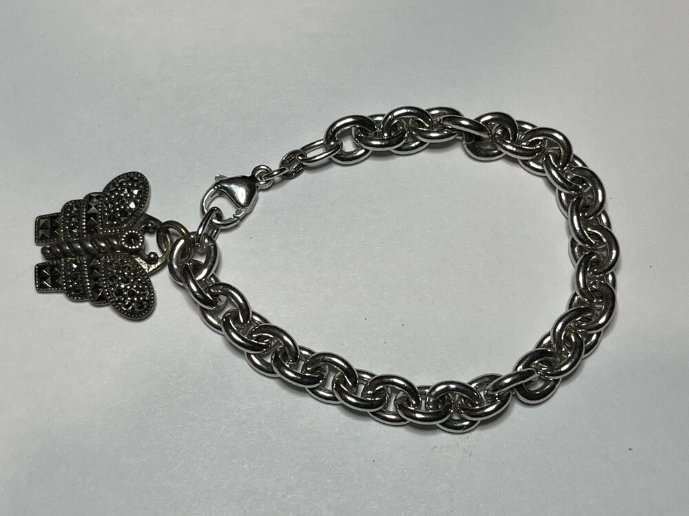 Beautiful Judith Jack Sterling Silver Marcasite Butterfly Charm Bracelet 7" L